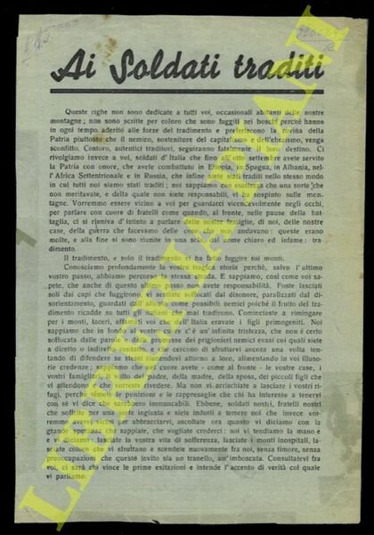Ai Soldati traditi. . "il tradimento, e solo il tradimento …