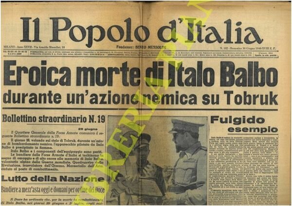 "Eroica morte di Italo Balbo ."