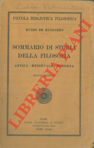 Sommario di storia della filosofia. Antica - Medievale - Moderna. Quinta edizione.