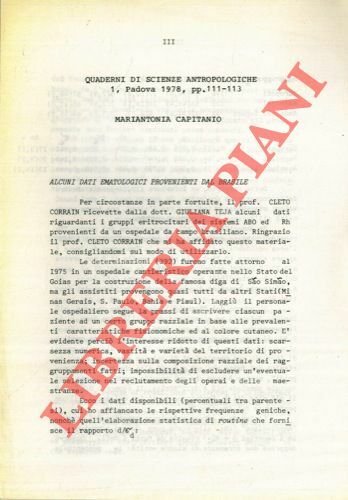 Alcuni dati ematologici provenienti dal Brasile.