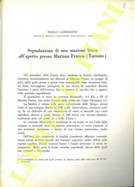 Segnalazione di una stazione litica all'aperto presso Martina Franca (Taranto) …