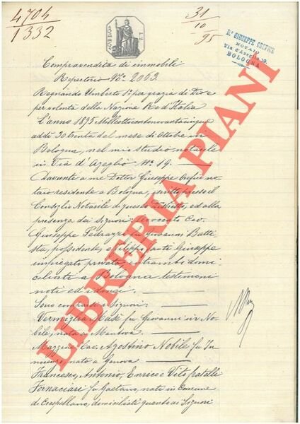 Compravendita di due fondi detti Cà Veronese e Cà Rustica o Cà Rossa posti nel Comune di Bazzano