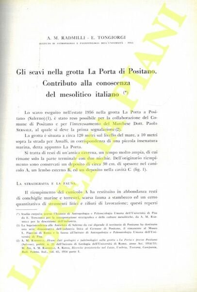 Gli scavi nella Grotta La Porta di Positano. Contributo alla conoscenza del mesolitico italiano.
