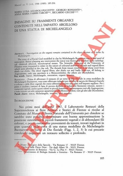 Indagine su frammenti organici contenuti nell'impasto argilloso di una statua …