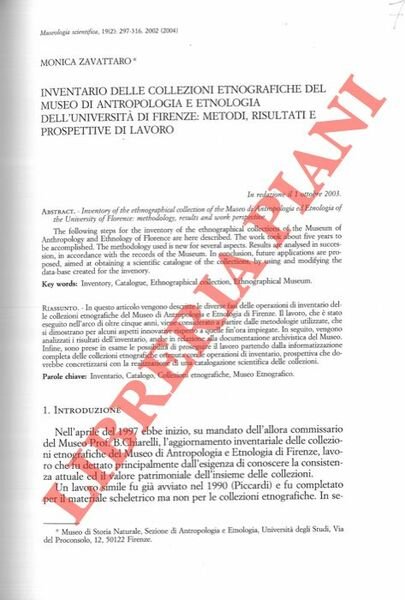 Inventario delle collezioni etnografiche del Museo di Antropologia e Etnologia …