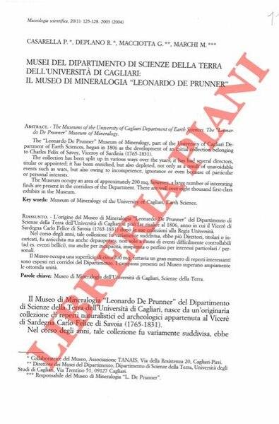 Musei del Dipartimento di Scienze della Terra dell'Università di Cagliari: …