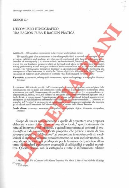 L'ecomuseo etnografico tra ragion pura e ragion pratica.