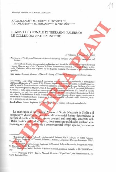 Il Museo Regionale di Terrasini (Palermo) . Le collezioni naturalistiche.