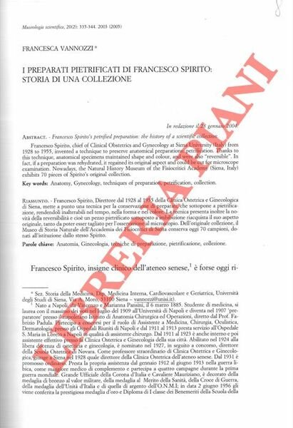I preparati pietrificati di Francesco Spirito: storia di una collezione.