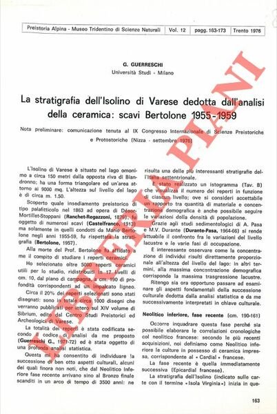 La stratigrafia dell'Isolino di Varese dedotta dall'analisi della ceramica: scavi Bertolone 1955-1959. Nota preliminare.