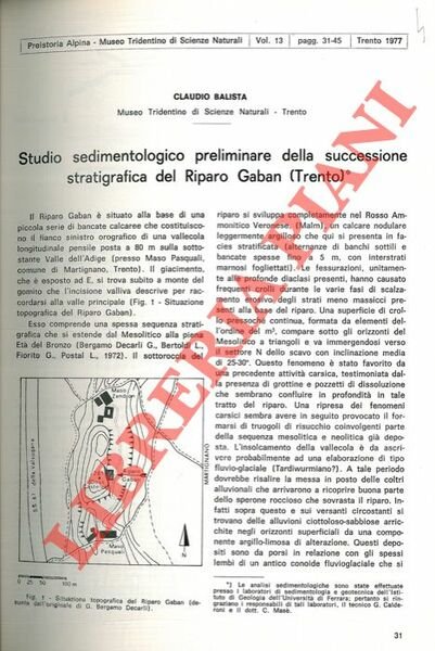 Studio sedimentologico preliminare della successione stratigrafica del Riparo Gaban (Trento) …