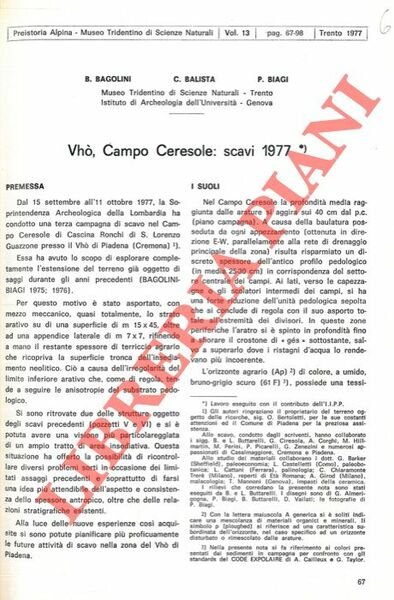 Vhò, Campo Ceresole: Scavi 1977.