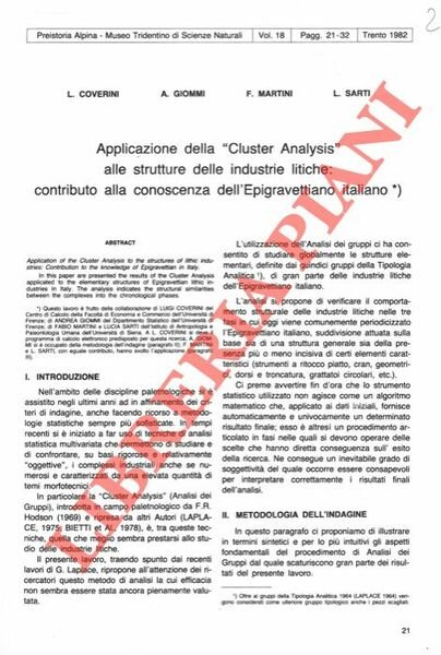 Applicazione della “Cluster Analysis” alle strutture delle industrie litiche: contributo …