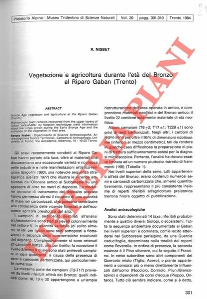 Vegetazione e agricoltura durante l'Età del Bronzo al Riparo Gaban …