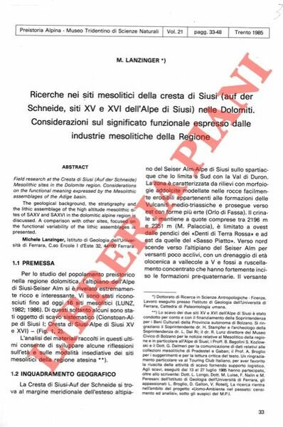 Ricerche nei siti mesolitici della cresta di Siusi (auf der …