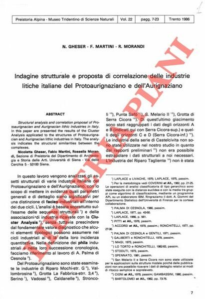 Indagine strutturale e proposta di correlazione delle industrie litiche italiane …