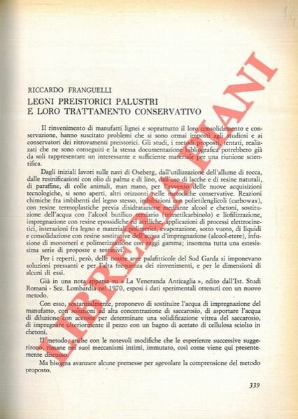 Legni preistorici palustri e loro trattamento conservativo.