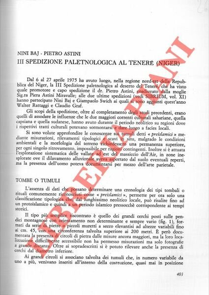 III Spedizione Paletnologica al Tenerè (Niger) .