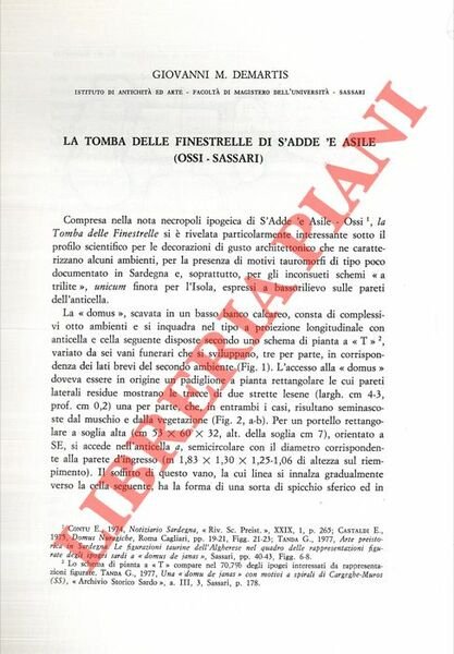 La Tomba delle Finestrelle di S'Adde 'e Asile (Ossi - Sassari) .