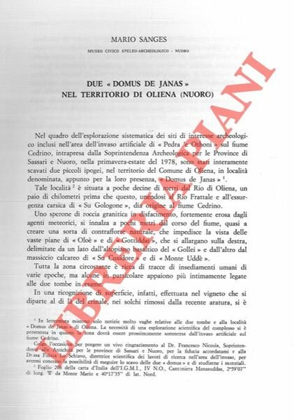 Due “Domus de Janas” nel territorio di Oliena (Nuoro) .