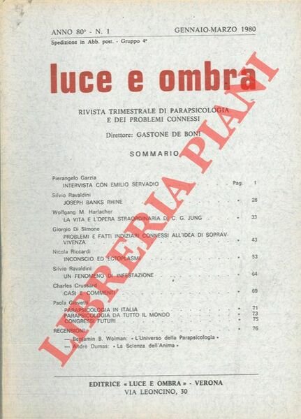 Luce e ombra. Rivista trimestrale di parapsicologia e dei problemi …