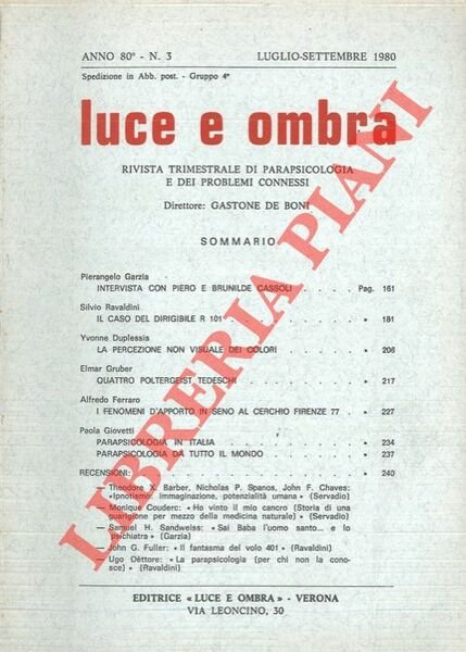 Luce e ombra. Rivista trimestrale di parapsicologia e dei problemi …
