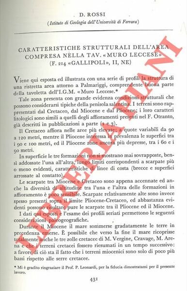 Caratteristiche strutturali dell'area compresa nella tav. “Muro Leccese” (F.214 “Gallipoli” , II, NE) .