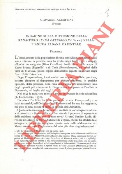 Indagine sulla diffusione della Rana-toro (Rana catesbeiana) nella pianura padana orientale.