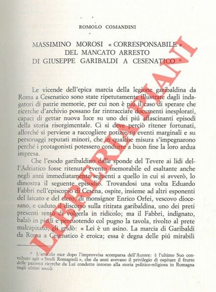 Massimino Morosi “corresponsabile” del mancato arresto di Giuseppe Garibaldi a …