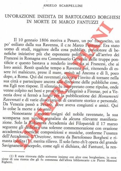 Un'orazione inedita di Bartolomeo Borghesi in morte di Marco Fantuzzi.