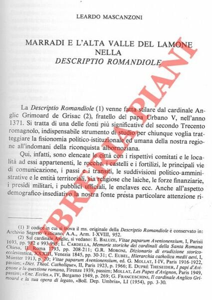 Marradi e l'alta valle del Lamone nella Descriptio Romandiole.
