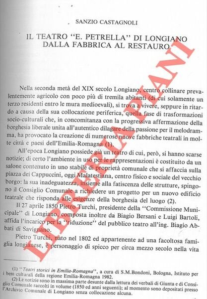 Il teatro “E. Petrella” di Longiano dalla fabbrica al restauro.