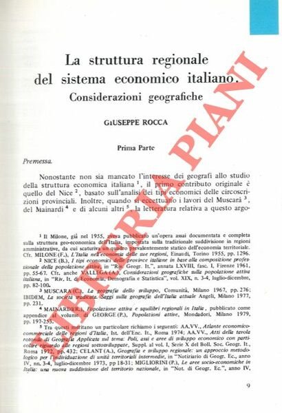 La struttura regionale del sistema economico italiano. Considerazioni geografiche.