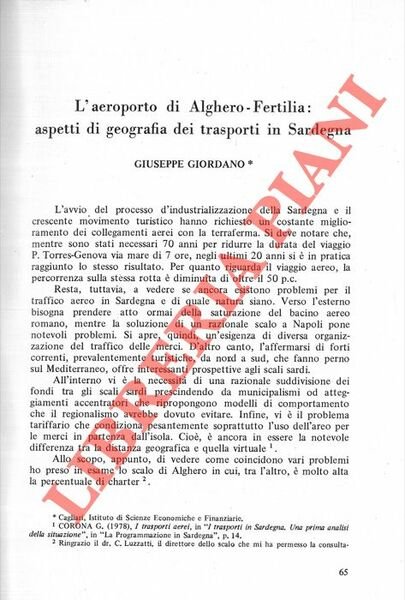 L'aeroporto di Alghero-Fertilia: aspetti di geografia dei trasporti in Sardegna.