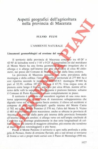 Aspetti geografici dell'agricoltura nella provincia di Macerata.