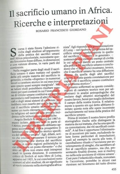 Il sacrificio umano in Africa. Ricerche e interpretazioni.