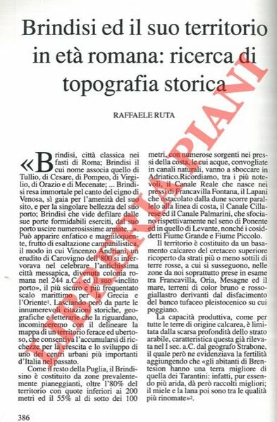 Brindisi ed il suo territorio in età romana: ricerca di topografia storica.