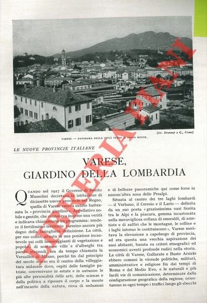Varese, giardino della Lombardia. Le nuove provincie italiane.