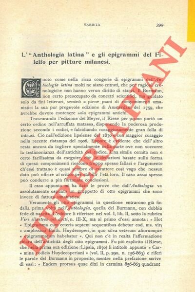 L' “Anthologia latina” e gli epigrammi del Filelfo per pitture …