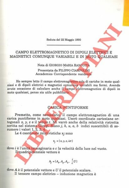 Campo elettromagnetico di dipoli elettrici e magnetici comunque variabili e …