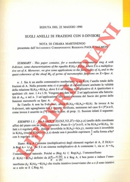 Sugli anelli di frazioni con 0-divisori.