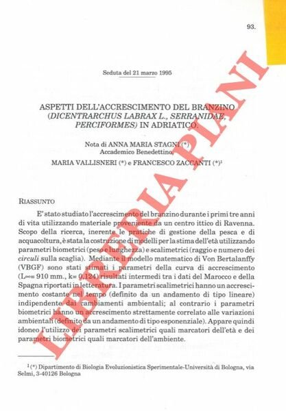 Aspetti dell'accrescimento del branzino (Dicentrarchus labrax L. , Serranidae, Perciformes) …