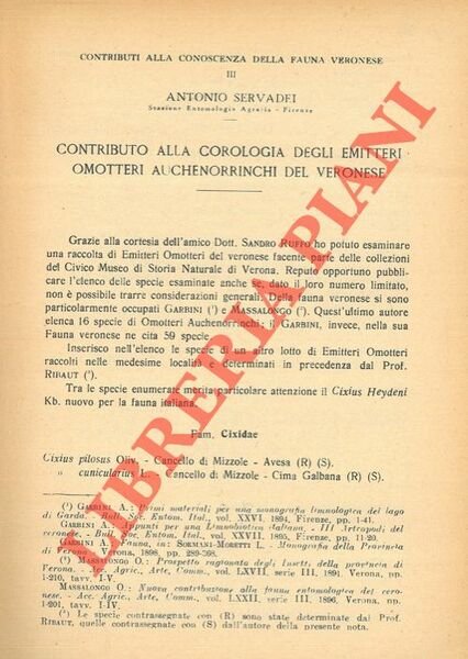 Contributo alla corologia degli Emitteri Omotteri Auchenorrinchi del Veronese. | Immagine principale
