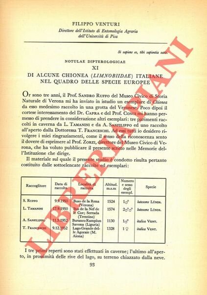 Di alcune Chionea (Limnobiidae) italiane nel quadro delle specie europee.