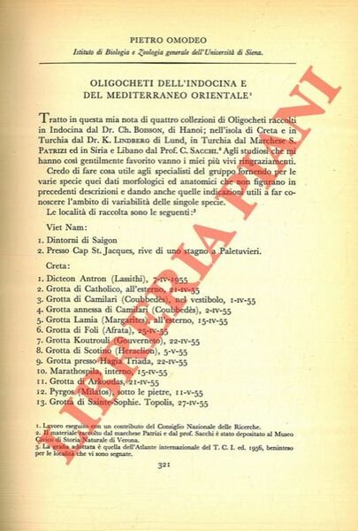Oligocheti dell'Indocina e del Mediterraneo orientale.