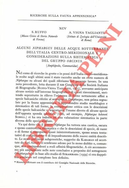 Alcuni Niphargus delle acque sotterranee dell'Italia Centromeridionale e considerazioni sulla …