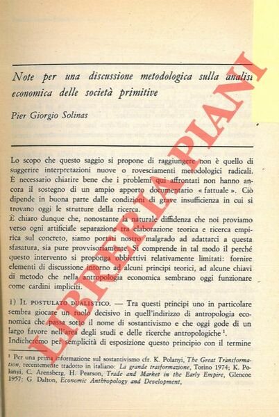 Note per una discussione metodologica sulla analisi economica delle società …