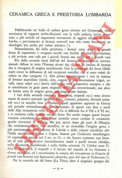 Ceramica greca e preistoria lombarda.