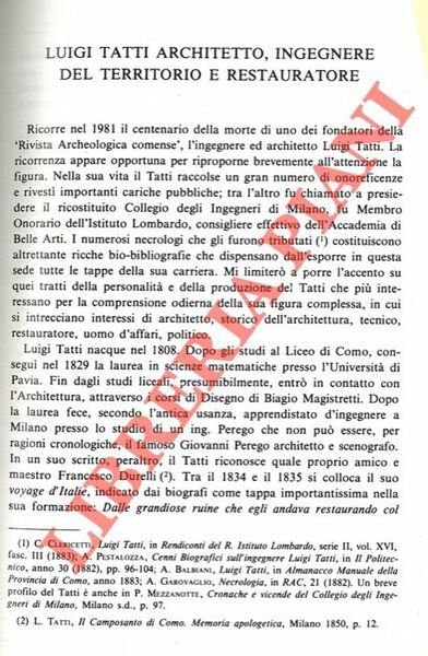 Luigi Tatti architetto, ingegnere del territorio e restauratore.