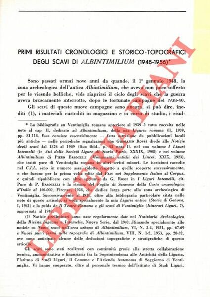 Primi risultati cronologici e storico-topografici degli scavi di Albintimilium (1948-1956) …